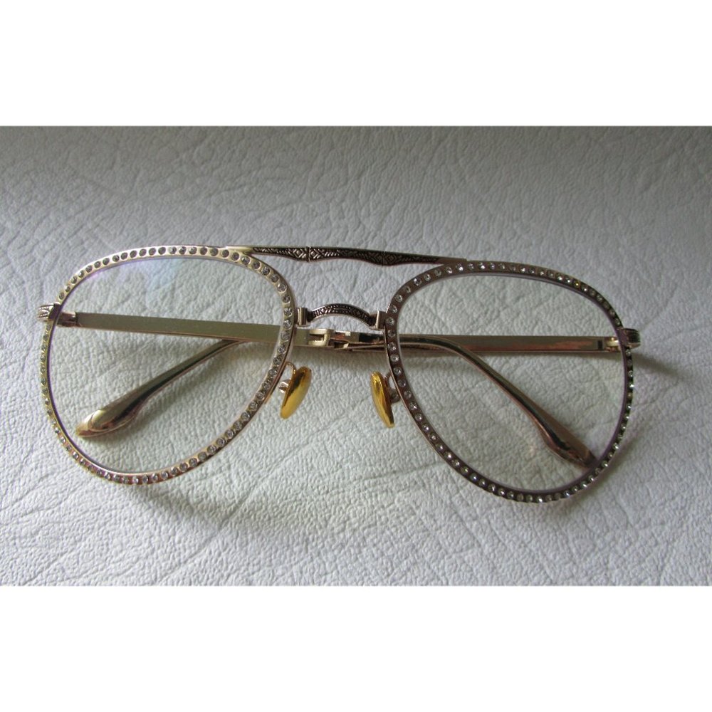 Rose Gold Rhinestone Foldable Aviator Eyeglasses +2.00